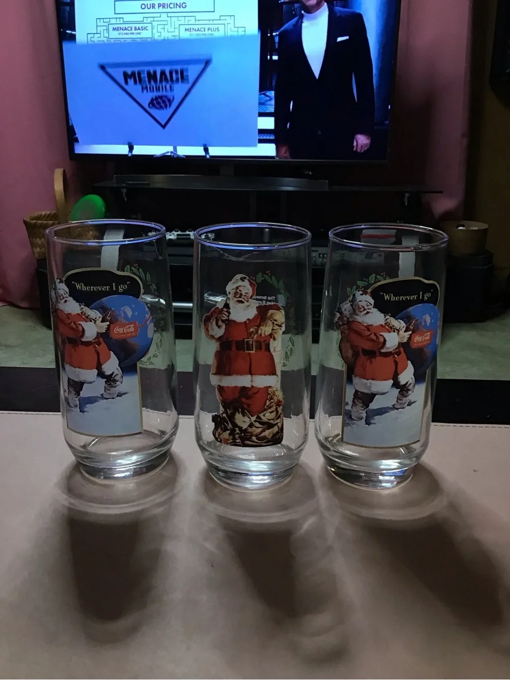 3 Vintage Coca-Cola Santa Christmas Glasses Set Collectable Glassware Coke